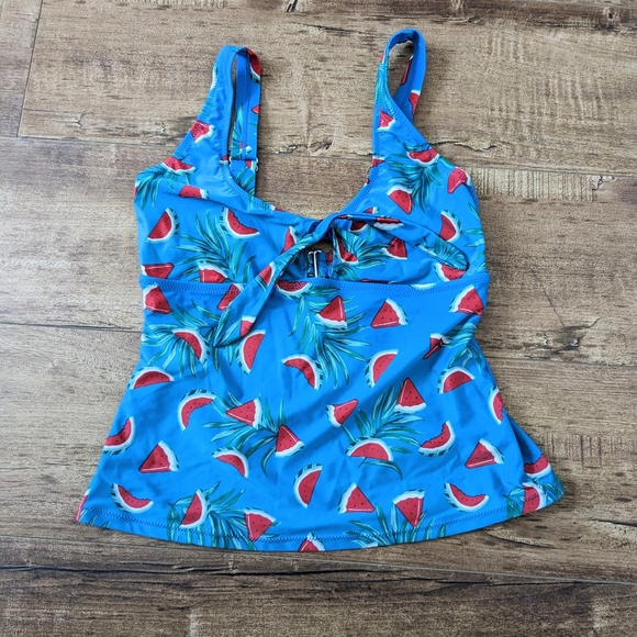 Watermelon Blue Bikini Top/ Tankini Cropped Halter Style with Bow - Picture 1 of 5